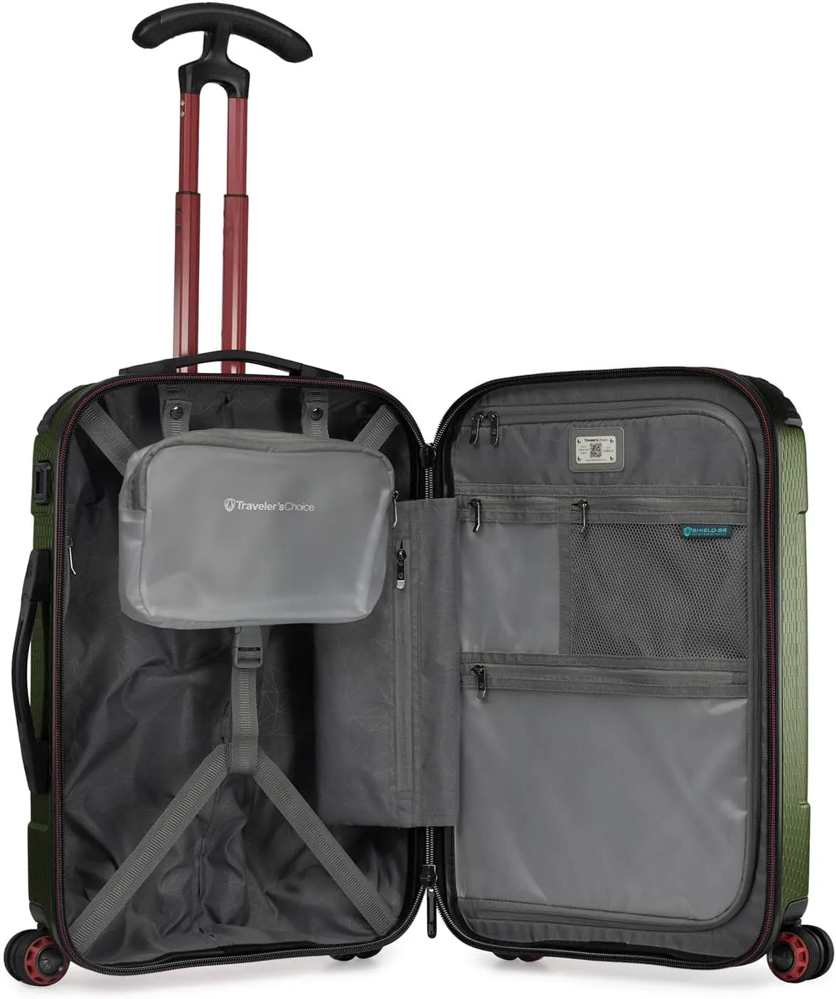 Traveler's Choice Maxporter II Hardside Polycarbonate Suitcase with Spinner Wheels, Dark Green, 22" Carry-On Luggage