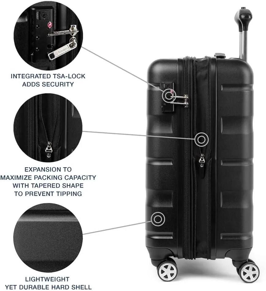Travelpro Runway 2 Piece Luggage Set, Carry-on & Convertible Medium to Large 28-Inch Check-in Hardside Expandable Luggage, 8 Spinner Wheels, TSA Lock, Hardshell Suitcase, Black