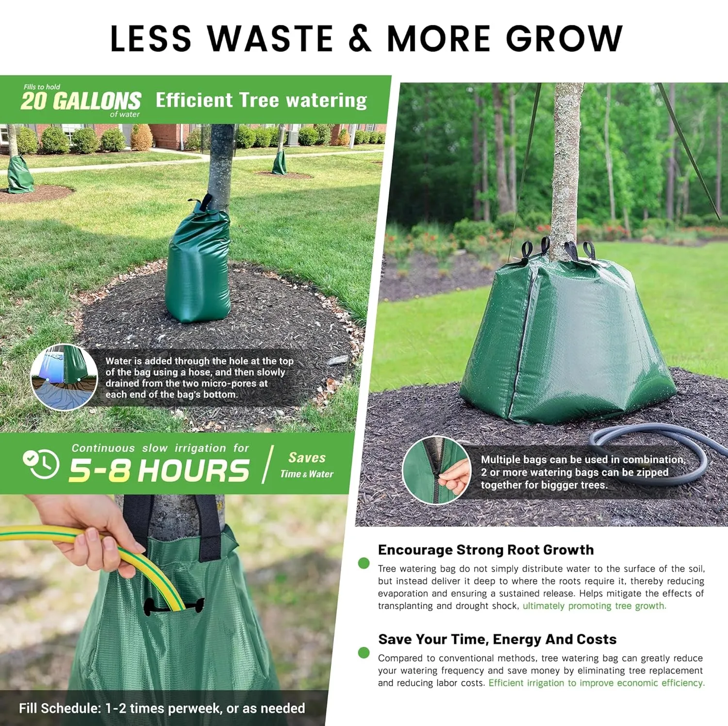 Tree Watering Bag Slow Release, 20 Gallon 3 Pack Tree Bags for Watering 5~8 Hours Drip Irrigation Watering Bag Made of PVC for New Tree Fruit Established Tree