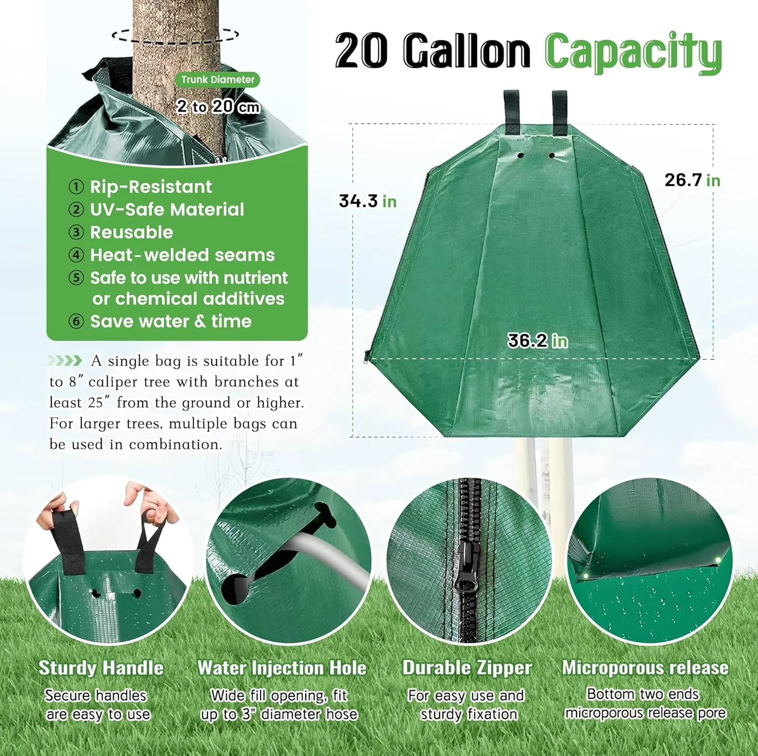 Tree Watering Bag Slow Release, 20 Gallon 3 Pack Tree Bags for Watering 5~8 Hours Drip Irrigation Watering Bag Made of PVC for New Tree Fruit Established Tree