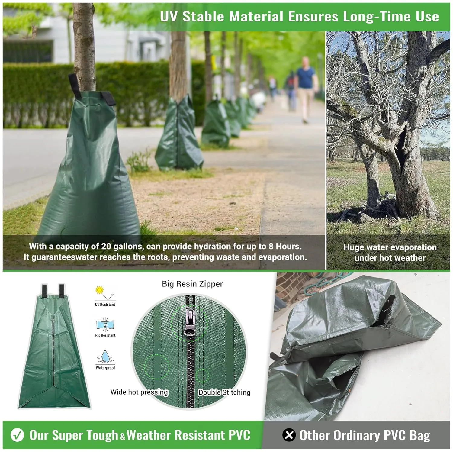 Tree Watering Bag Slow Release, 20 Gallon 3 Pack Tree Bags for Watering 5~8 Hours Drip Irrigation Watering Bag Made of PVC for New Tree Fruit Established Tree