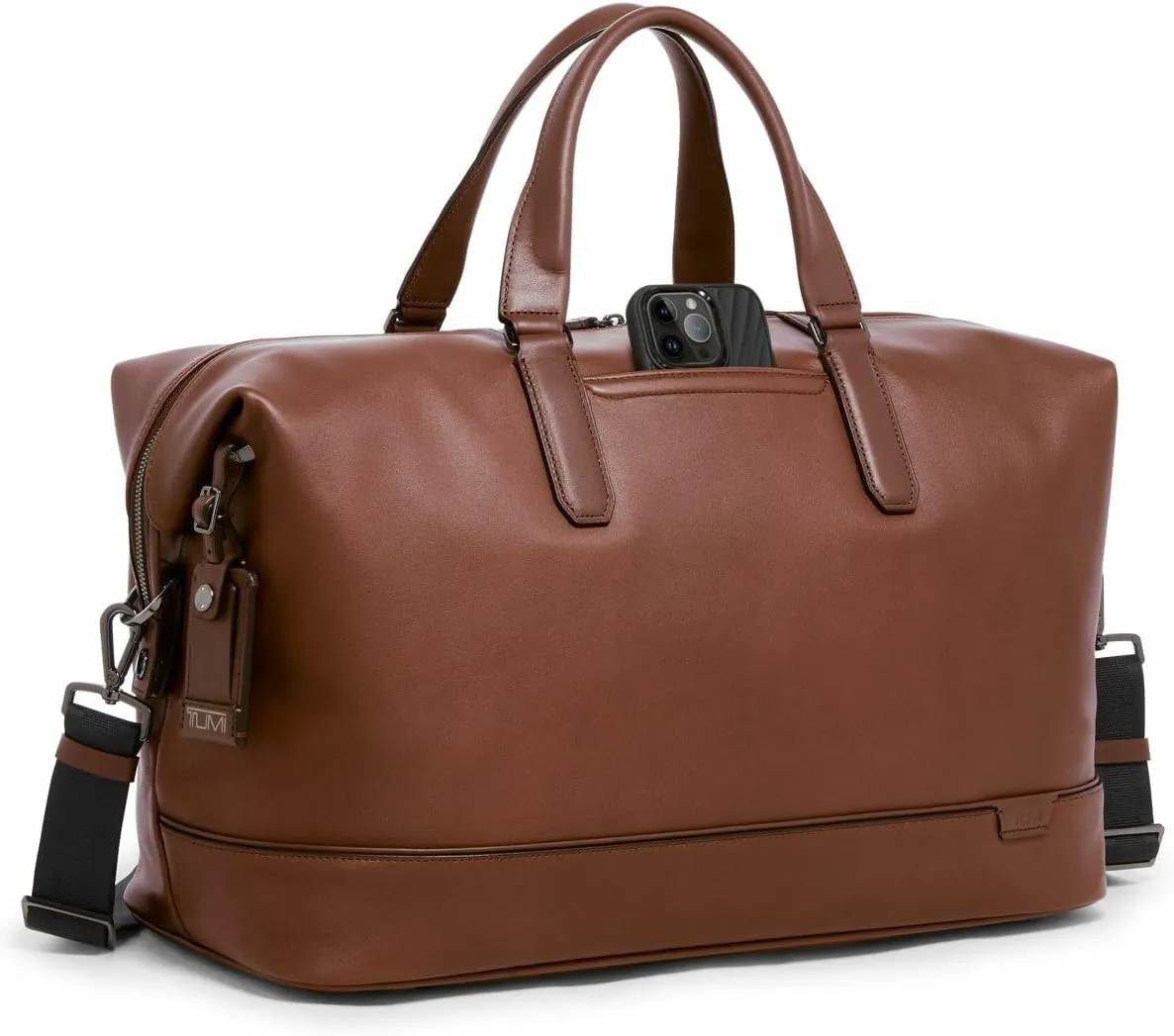 TUMI Harrison Nelson Duffel - Business Travel Duffel - Convenient Travel Bag with Removable Shoulder Strap, Multiple Pockets - Cognac Leather