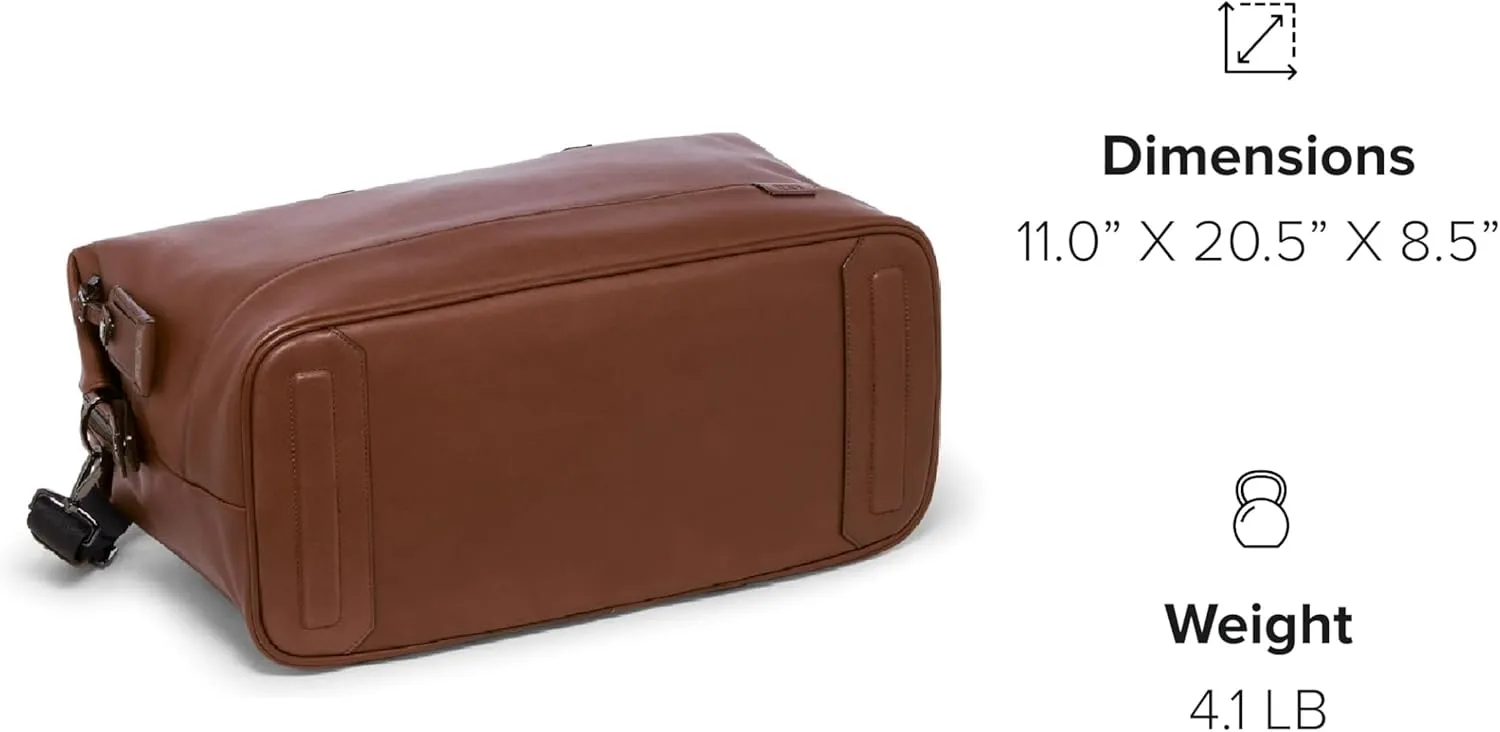 TUMI Harrison Nelson Duffel - Business Travel Duffel - Convenient Travel Bag with Removable Shoulder Strap, Multiple Pockets - Cognac Leather