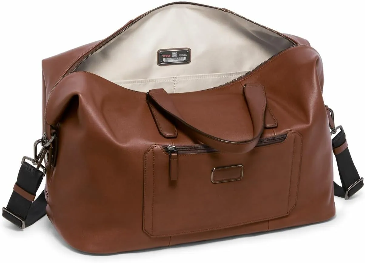 TUMI Harrison Nelson Duffel - Business Travel Duffel - Convenient Travel Bag with Removable Shoulder Strap, Multiple Pockets - Cognac Leather