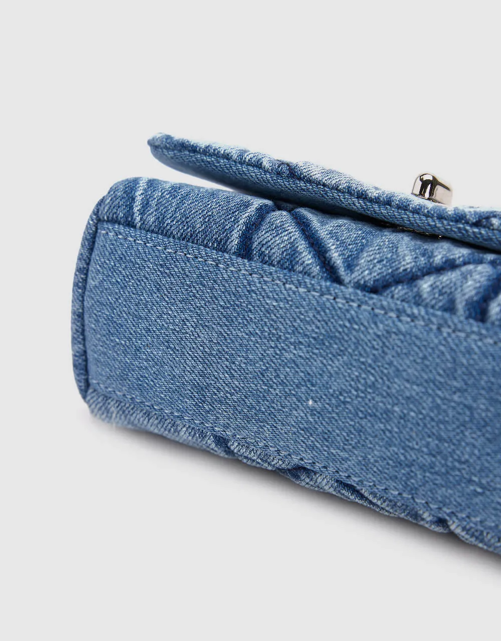 Turn-Lock Chained Denim Shoulder Bag