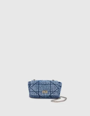 Turn-Lock Chained Denim Shoulder Bag