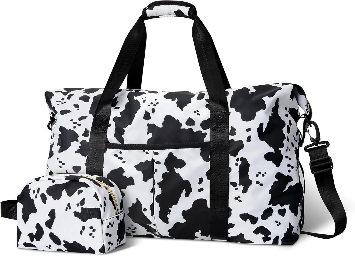 Tuwubi Travel Duffle Bag, Gym Bag for Women, Weekender Bags, 45L Travel Duffel Bags with Small Pouch - Cow Print