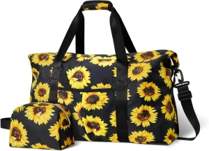 Tuwubi Travel Duffle Bag, Gym Bags for Women, Weekender Bags, 45L Travel Duffel Bag with Small Pouch - Sunflower