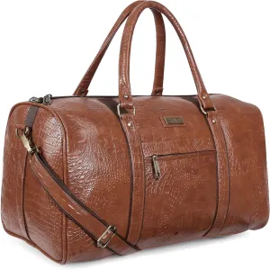 Unisex Textured Leatherette Stylish Cabin Bags For Travelling In Flight Latest Travel Textured Leather Duffle Bags 35 Liter 7Kg (Tan)