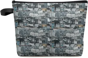 Urban Pictorial Cosmetic Bags for Women, Modern Realistic Scenery Retro House Small Makeup Bag for Purse, Waterproof Travel Toiletry Bag Accessories Organizer, 1PCS