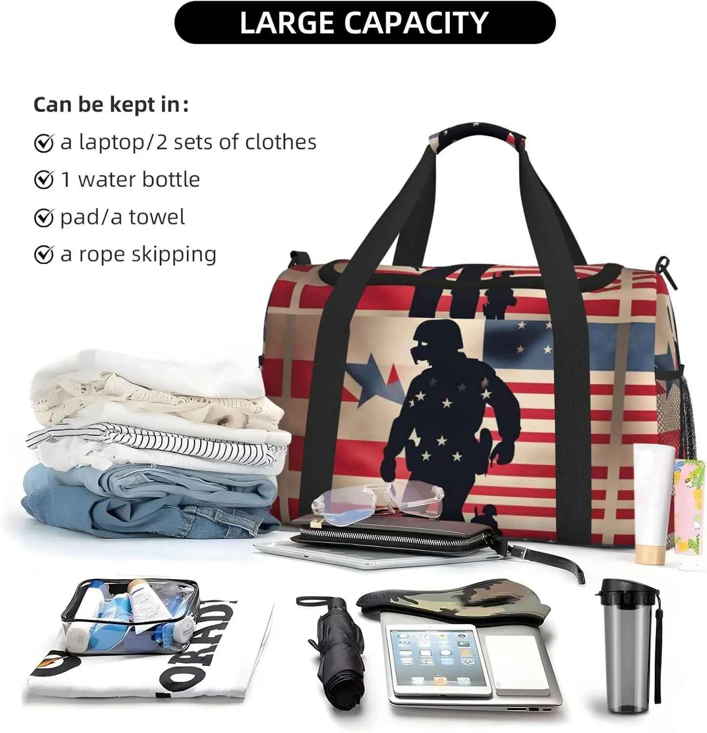 Us Military Soldiers Patriotic Memorial Day Travel Bag, Weekender Bags For Women Men For Outdoor Adventures, Ideal For Camping And Hiking