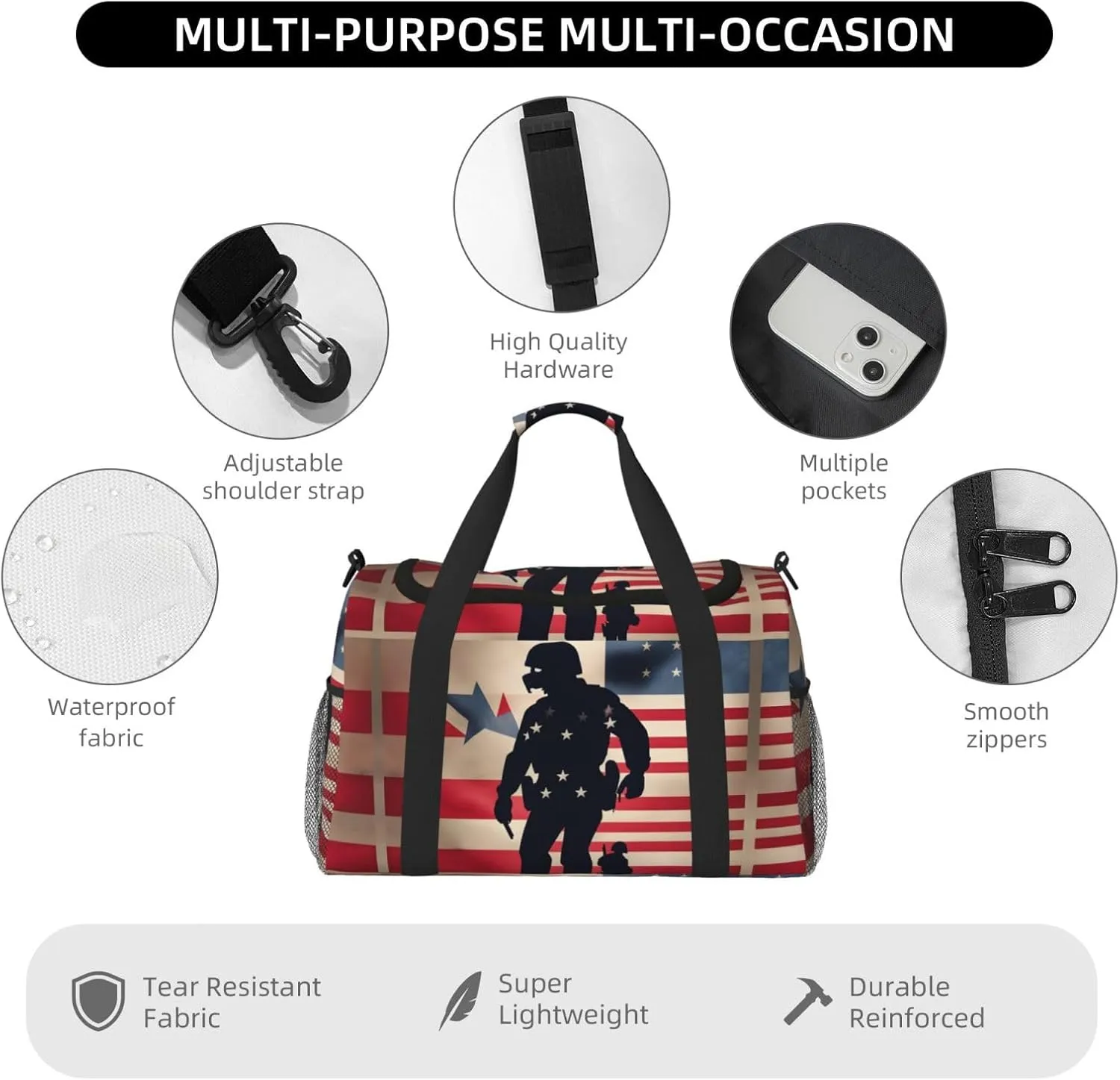 Us Military Soldiers Patriotic Memorial Day Travel Bag, Weekender Bags For Women Men For Outdoor Adventures, Ideal For Camping And Hiking