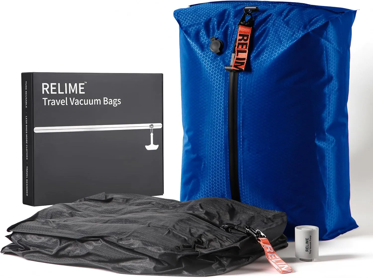 Vacuum Bags for Travel Luggage with Wireless Pump, Revolutionary Reusable Compression Bags for Carry On Suitcases and Backpack, Vacuum Seal Packing cube for Cloth (2PC   PUMP Gray & Blue)