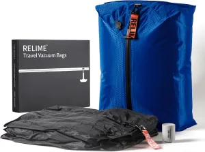 Vacuum Bags for Travel Luggage with Wireless Pump, Revolutionary Reusable Compression Bags for Carry On Suitcases and Backpack, Vacuum Seal Packing cube for Cloth (2PC   PUMP Gray & Blue)