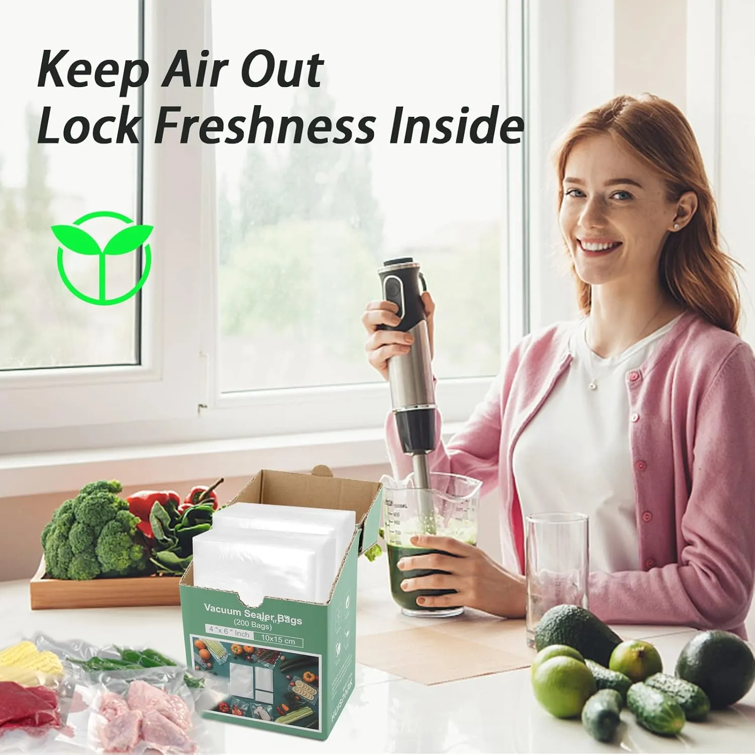 Vacuum Sealer Bags with Storage Box, 4"*6" 300 Pcs Heavy Duty Pre-Cut Design Commercial Grade Food Sealable Bag for Heat Seal Food Storage, Great for Storage, Meal Prep and Sous Vide