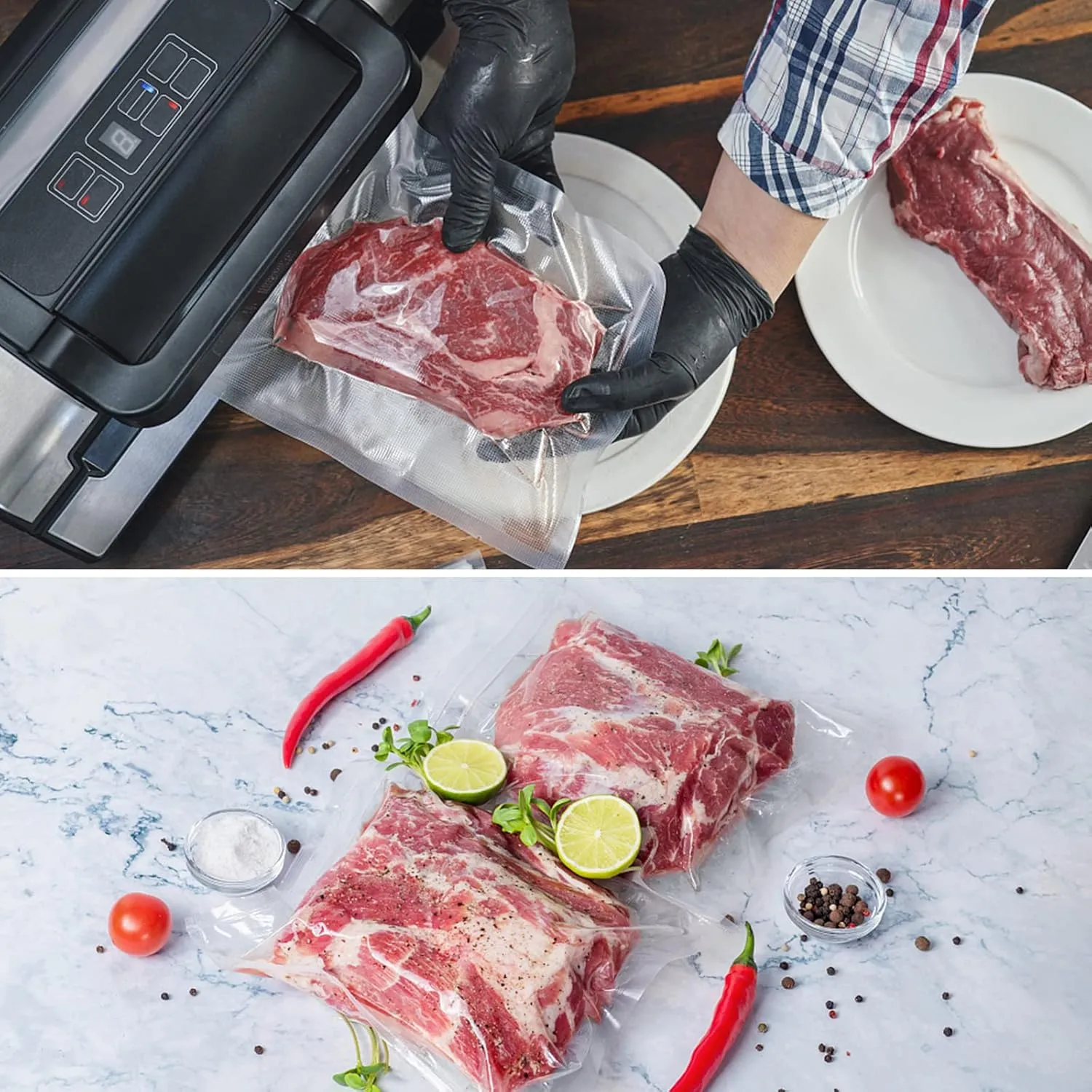 Vacuum Sealer Bags with Storage Box, 4"*6" 300 Pcs Heavy Duty Pre-Cut Design Commercial Grade Food Sealable Bag for Heat Seal Food Storage, Great for Storage, Meal Prep and Sous Vide