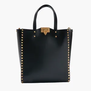 Valentino Bags Black-Gold Studded Leather Bag - Made in Italy