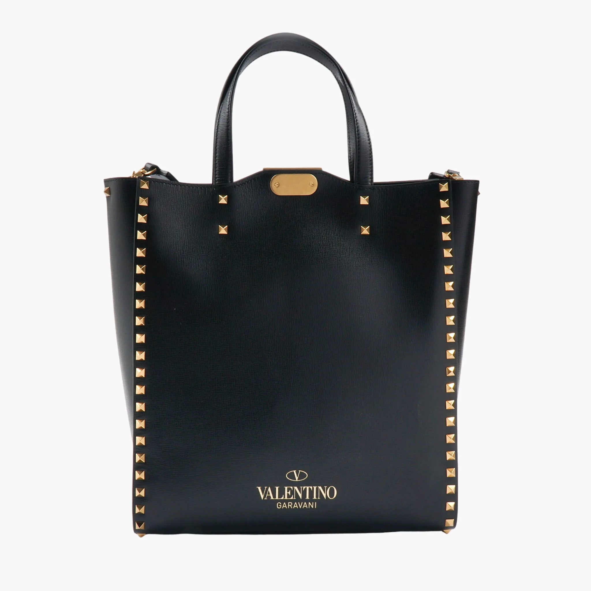 Valentino Bags Black-Gold Studded Leather Bag - Made in Italy