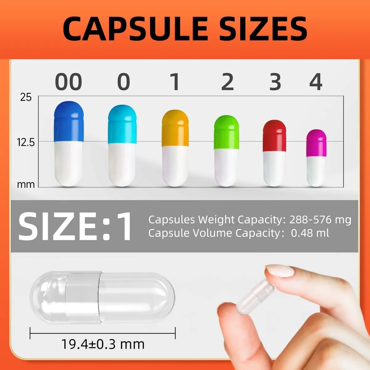 Vegan Size 1 Capsules, 1000 Count Premium Empty Capsules Separated in Bags, Clear Separated Empty Capsules Size 1, Pill Capsules Empty for DIY Supplement Filling