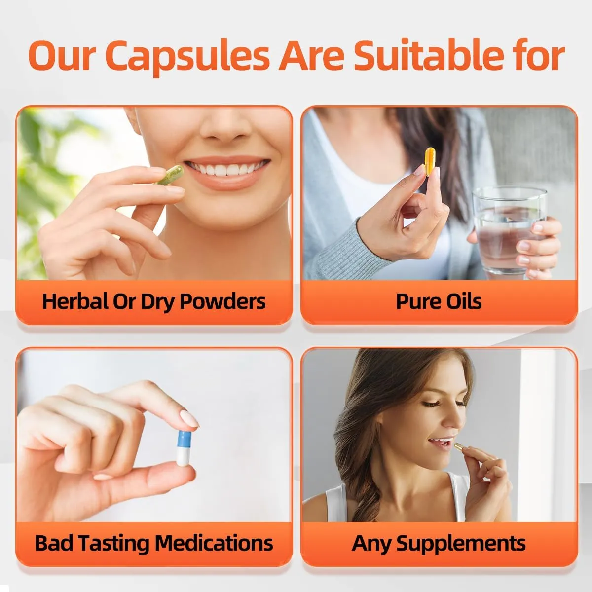 Vegan Size 1 Capsules, 1000 Count Premium Empty Capsules Separated in Bags, Clear Separated Empty Capsules Size 1, Pill Capsules Empty for DIY Supplement Filling