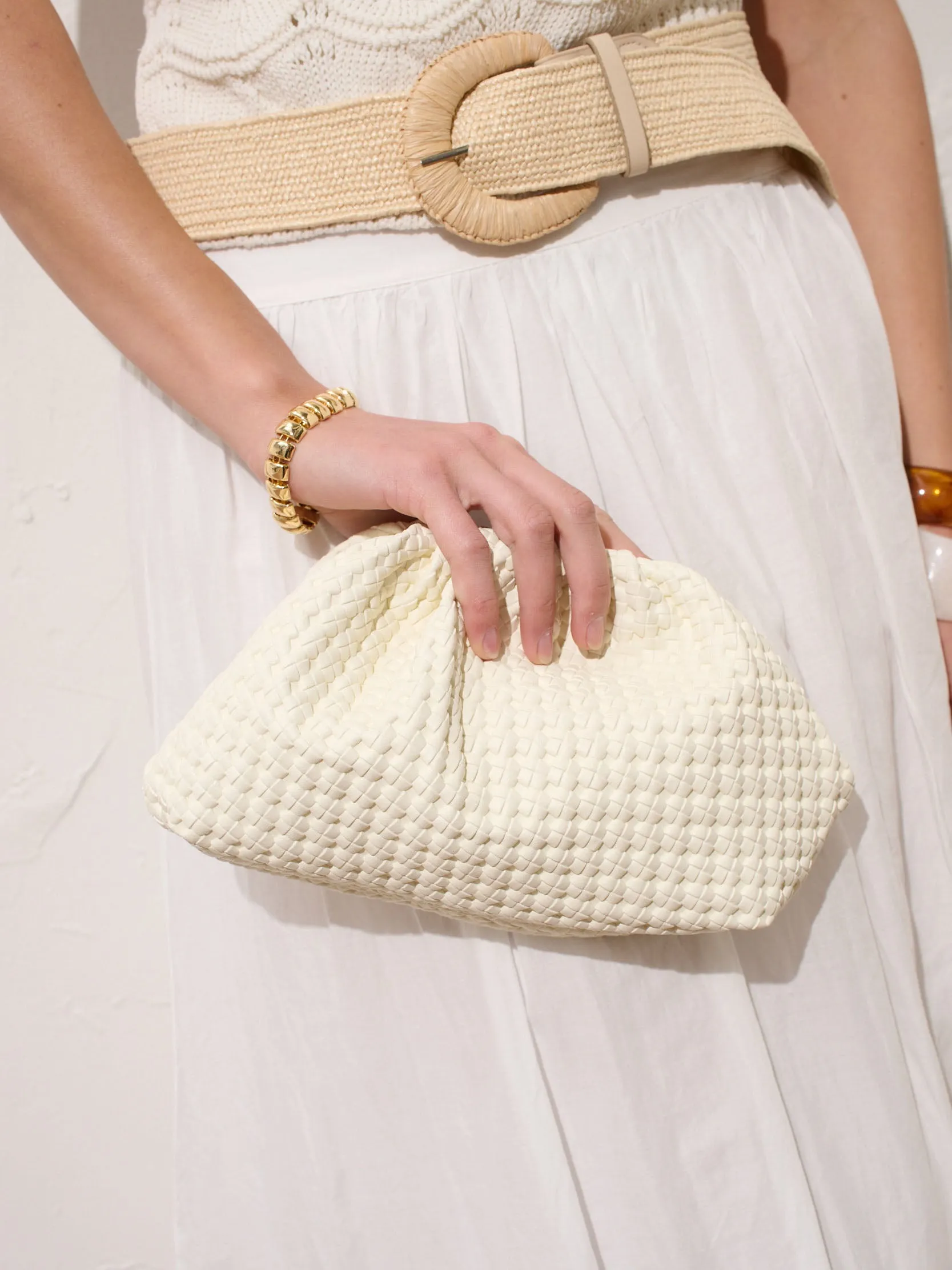 Venetia Woven Clutch Bag in White