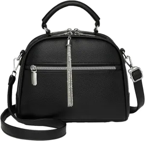 Ventilate Cross Body Bags for Women Textured Tote Zipper Shoulder Bag Vegan Leather Satchel Top Handle for Ladies
