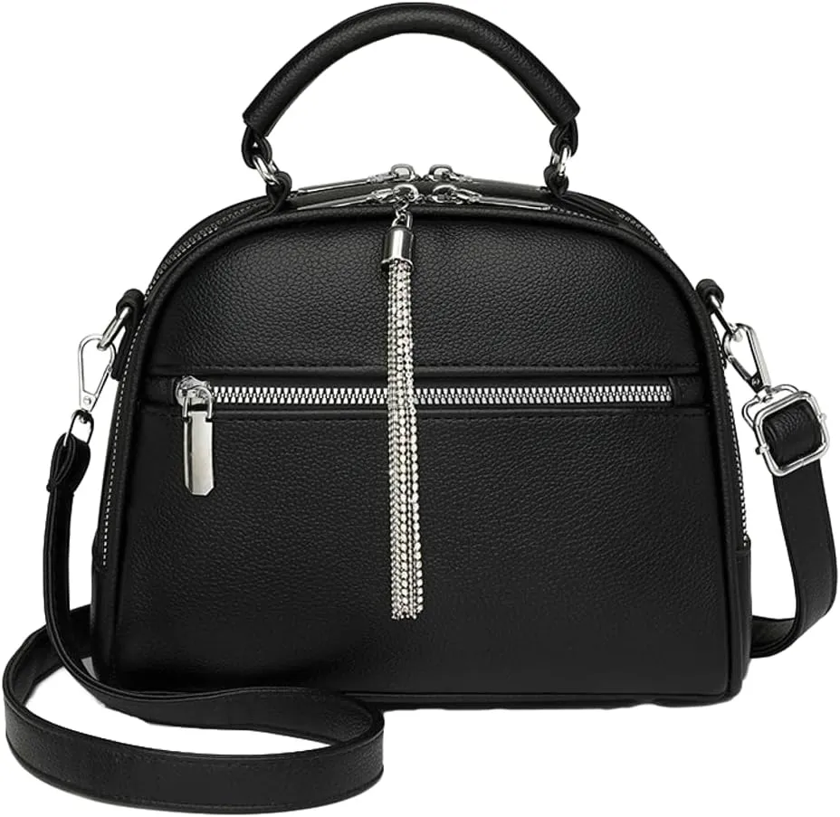 Ventilate Cross Body Bags for Women Textured Tote Zipper Shoulder Bag Vegan Leather Satchel Top Handle for Ladies