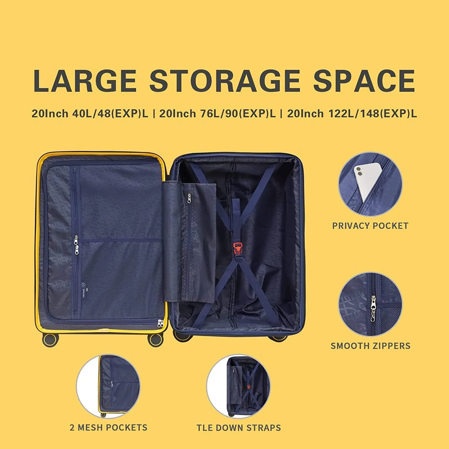 Verage Freeland 2Piece Luggage Sets with X-Large Spinner Wheels, Expandable Hardshell Luggage Sets, Travel Suitcase Set TSA Approved (20/29-Inch, Yellow)