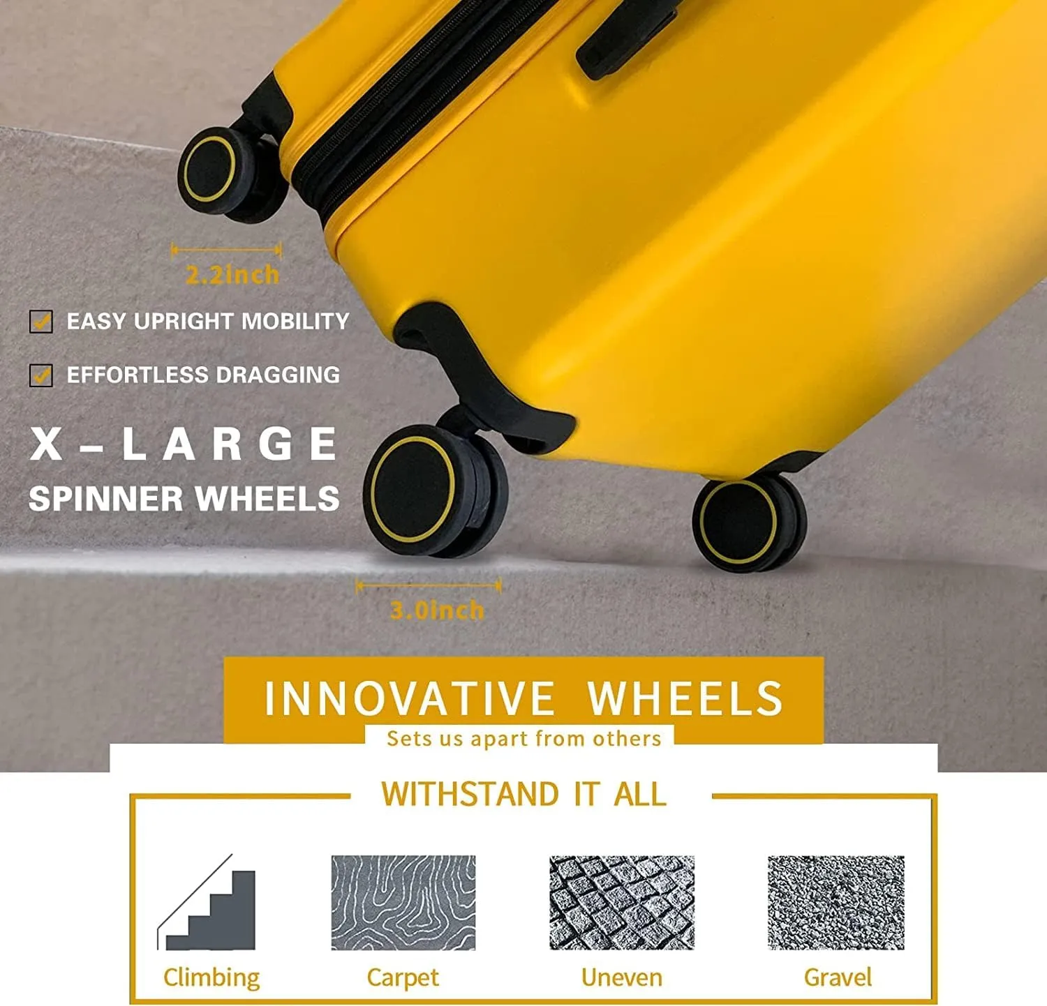 Verage Freeland 2Piece Luggage Sets with X-Large Spinner Wheels, Expandable Hardshell Luggage Sets, Travel Suitcase Set TSA Approved (20/29-Inch, Yellow)