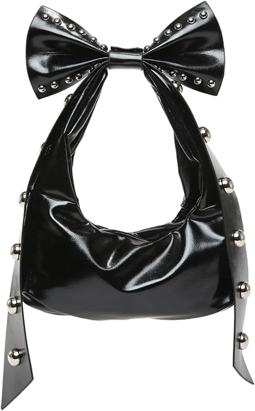 Verdusa Women's Bowknot Studded Shoulder Handbags Punk PU Leather Top Handle Clutch Purses