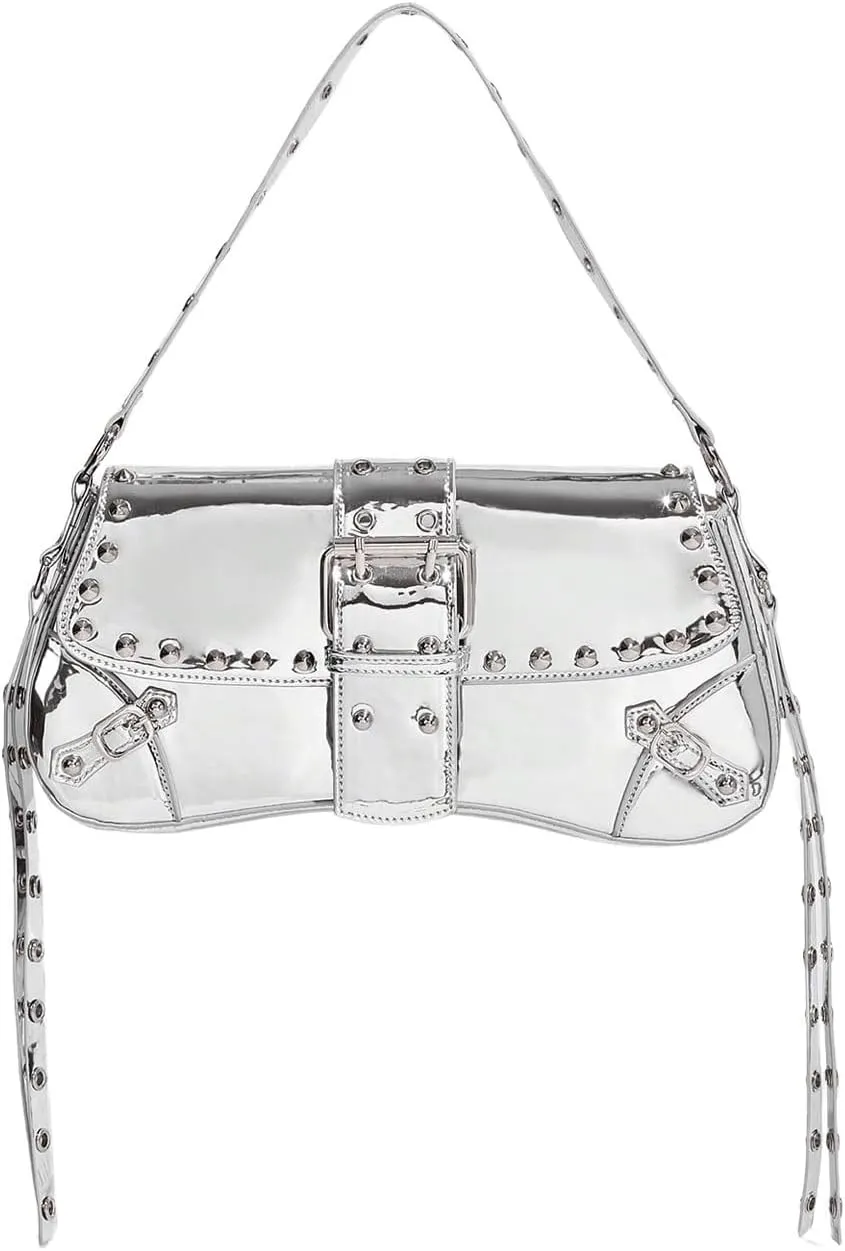 Verdusa Women's Shoulder Bag Y2K Handbag Cute Trendy Goth Studded Rivet Punk Purse