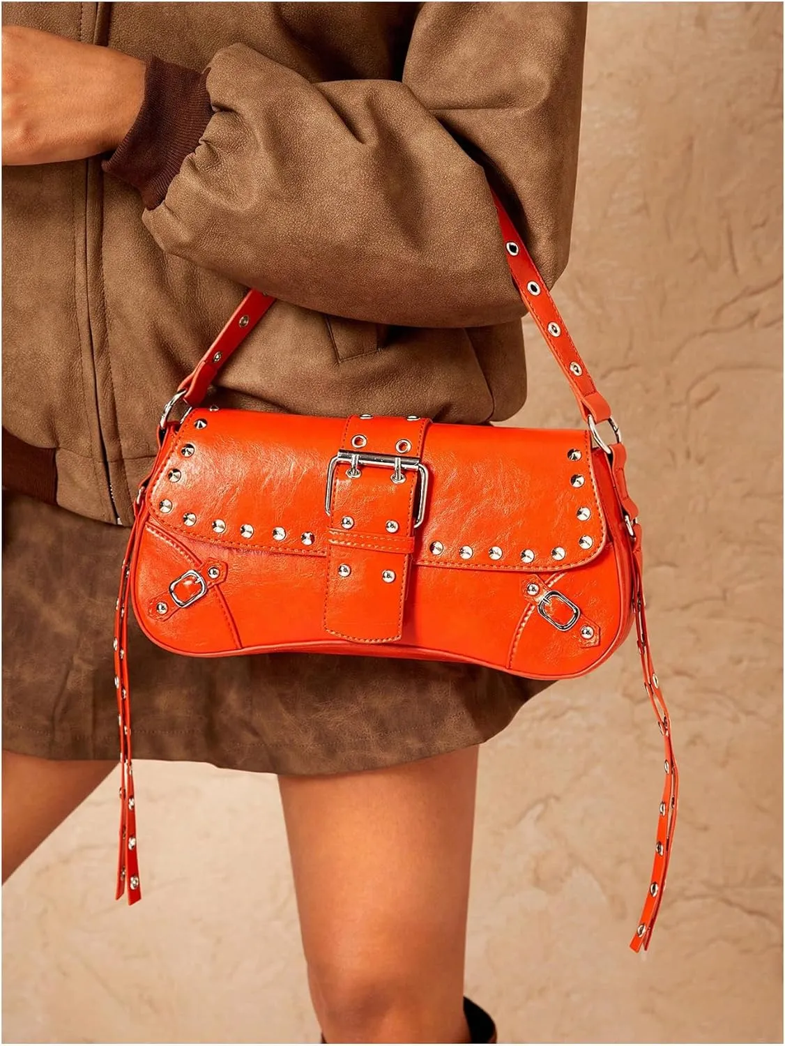 Verdusa Women's Shoulder Bag Y2K Handbag Cute Trendy Goth Studded Rivet Punk Purse