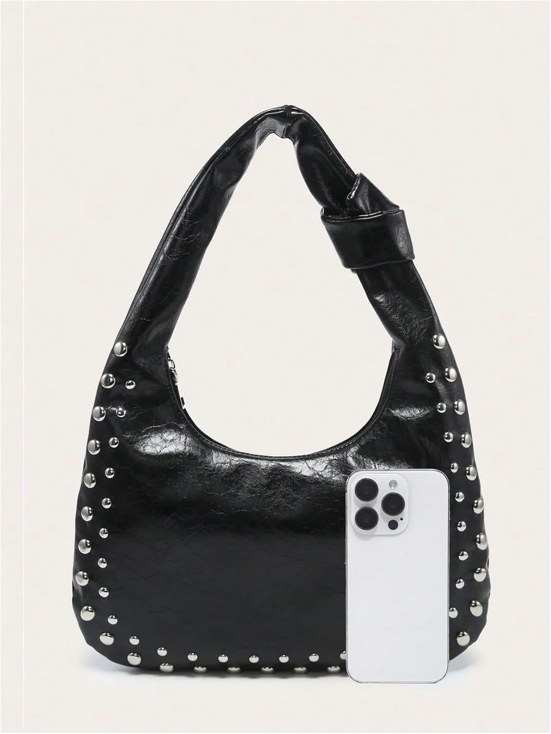 Verdusa Women's Studded PU Leather Shoulder Handbags Vintage Zipper Hobo Purses Clutch Bags