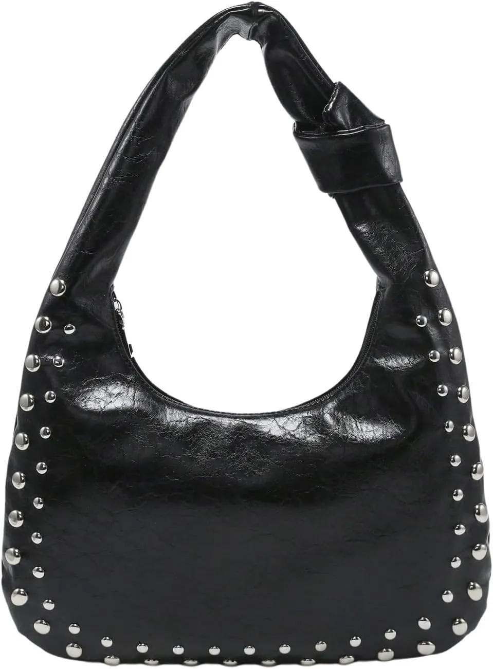 Verdusa Women's Studded PU Leather Shoulder Handbags Vintage Zipper Hobo Purses Clutch Bags