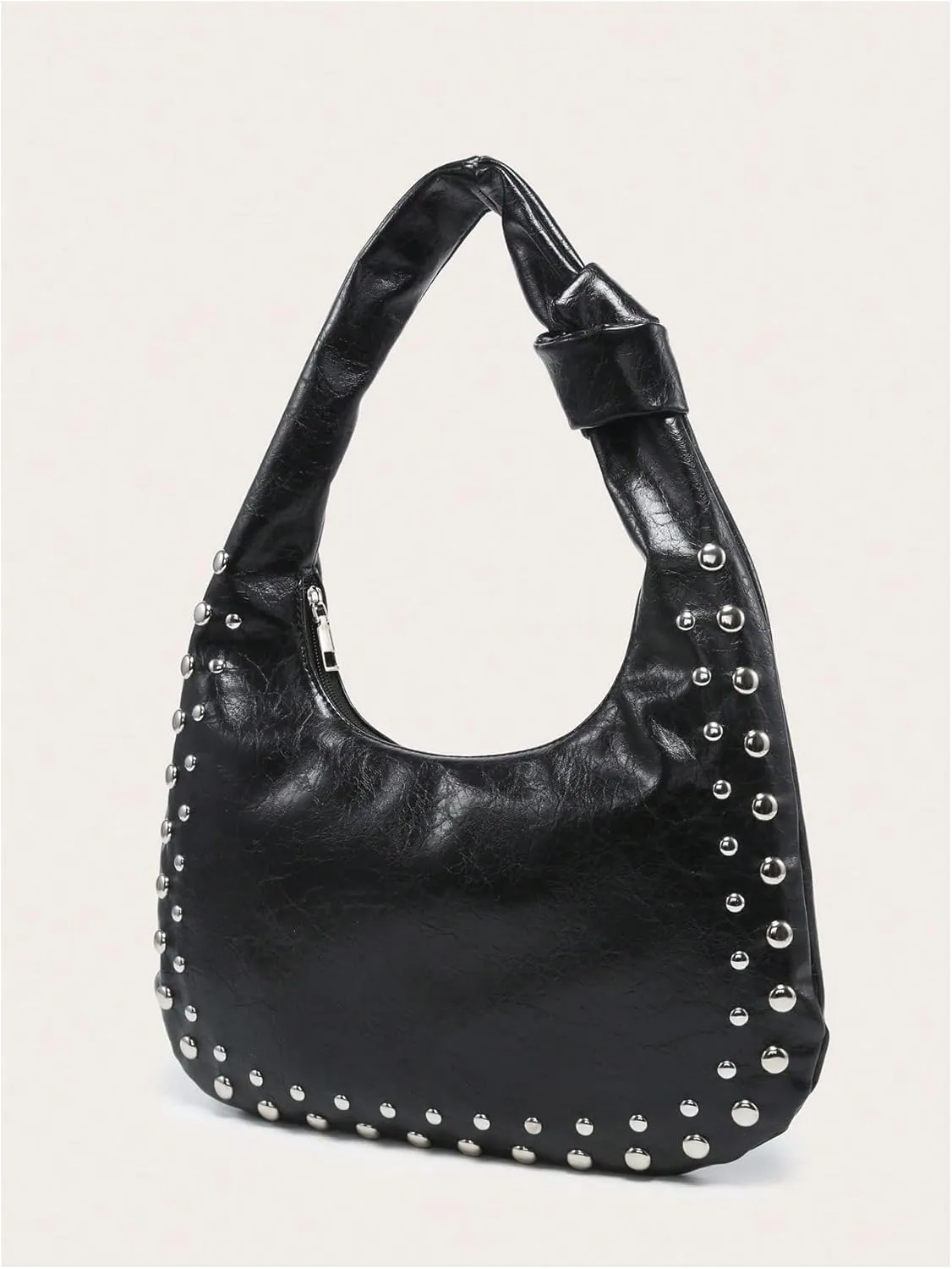 Verdusa Women's Studded PU Leather Shoulder Handbags Vintage Zipper Hobo Purses Clutch Bags