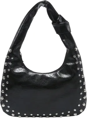 Verdusa Women's Studded PU Leather Shoulder Handbags Vintage Zipper Hobo Purses Clutch Bags
