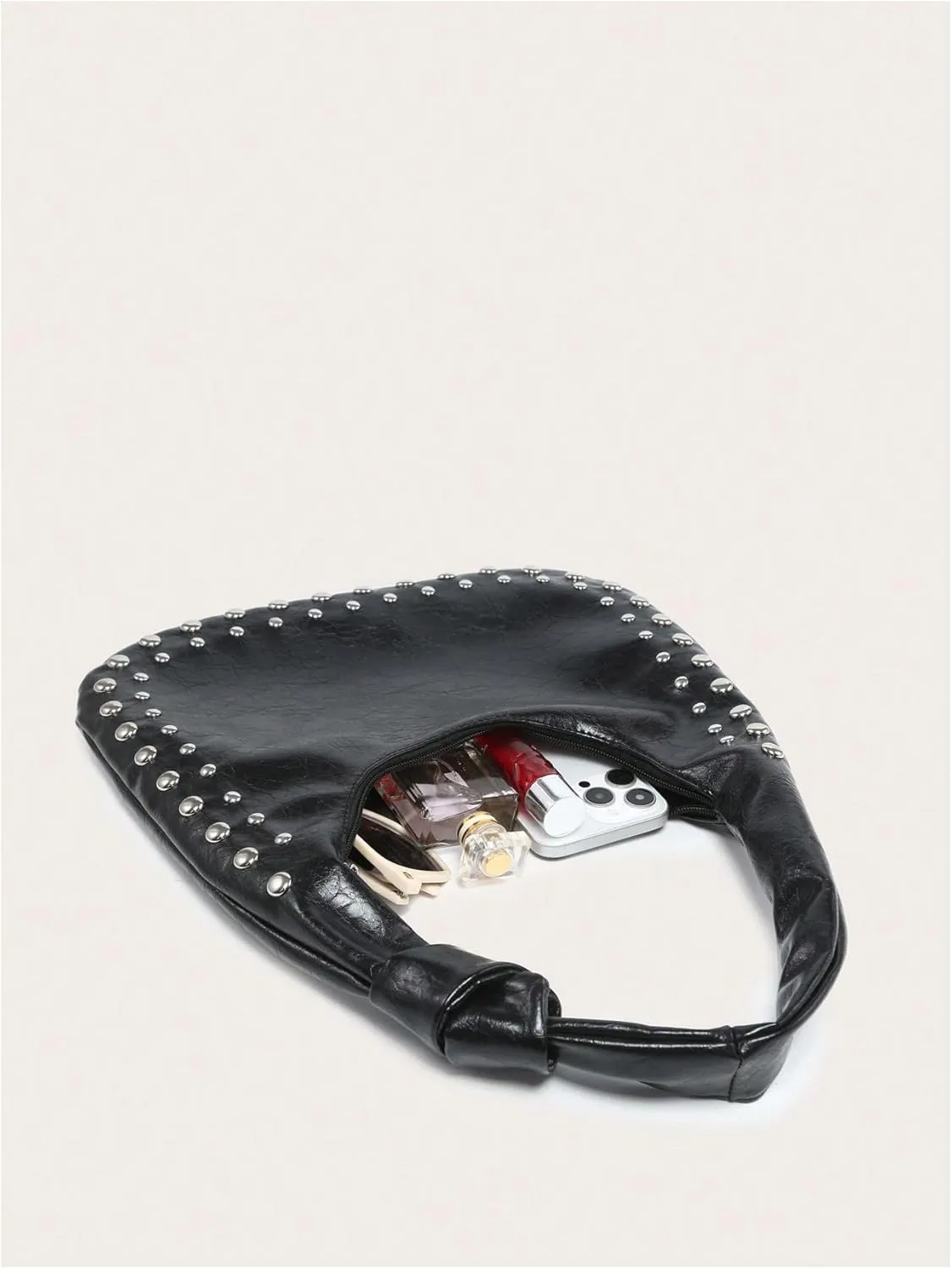 Verdusa Women's Studded PU Leather Shoulder Handbags Vintage Zipper Hobo Purses Clutch Bags