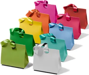Vitalizart Paper Gift Bags With Ribbon Handles Set of 10 Assorted Colors Bulk Reusable For Gift Wrap Girls Kids Birthday Bridal Shower Party Favors Goodie Bags Candy Christmas 9.84"x4.33"x8.66" Medium