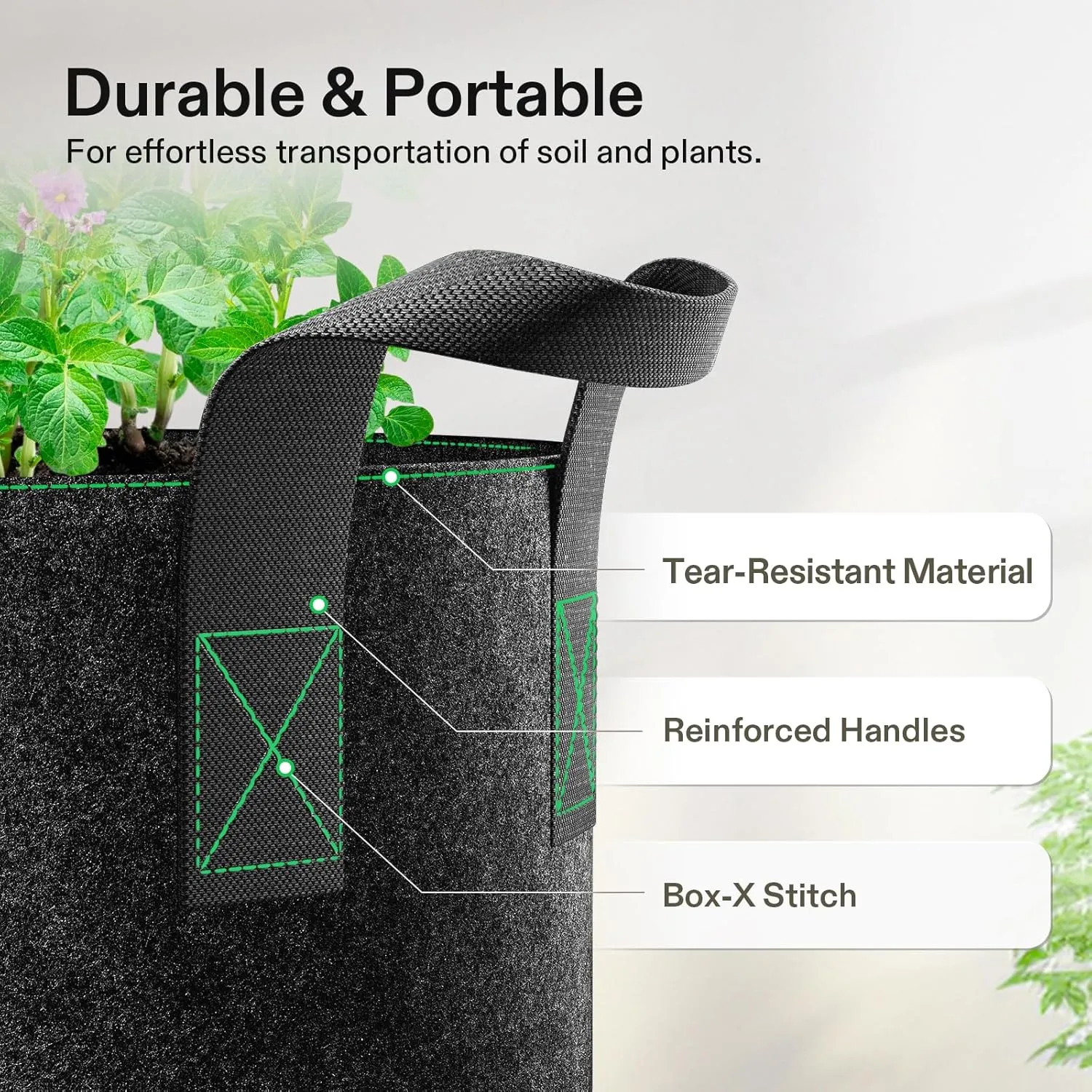 VIVOSUN 20-Pack 10 Gallon Grow Bags, Heavy Duty Thickened Nonwoven Fabric Pots with Handles for Flowers Fruits and Vegetables Black