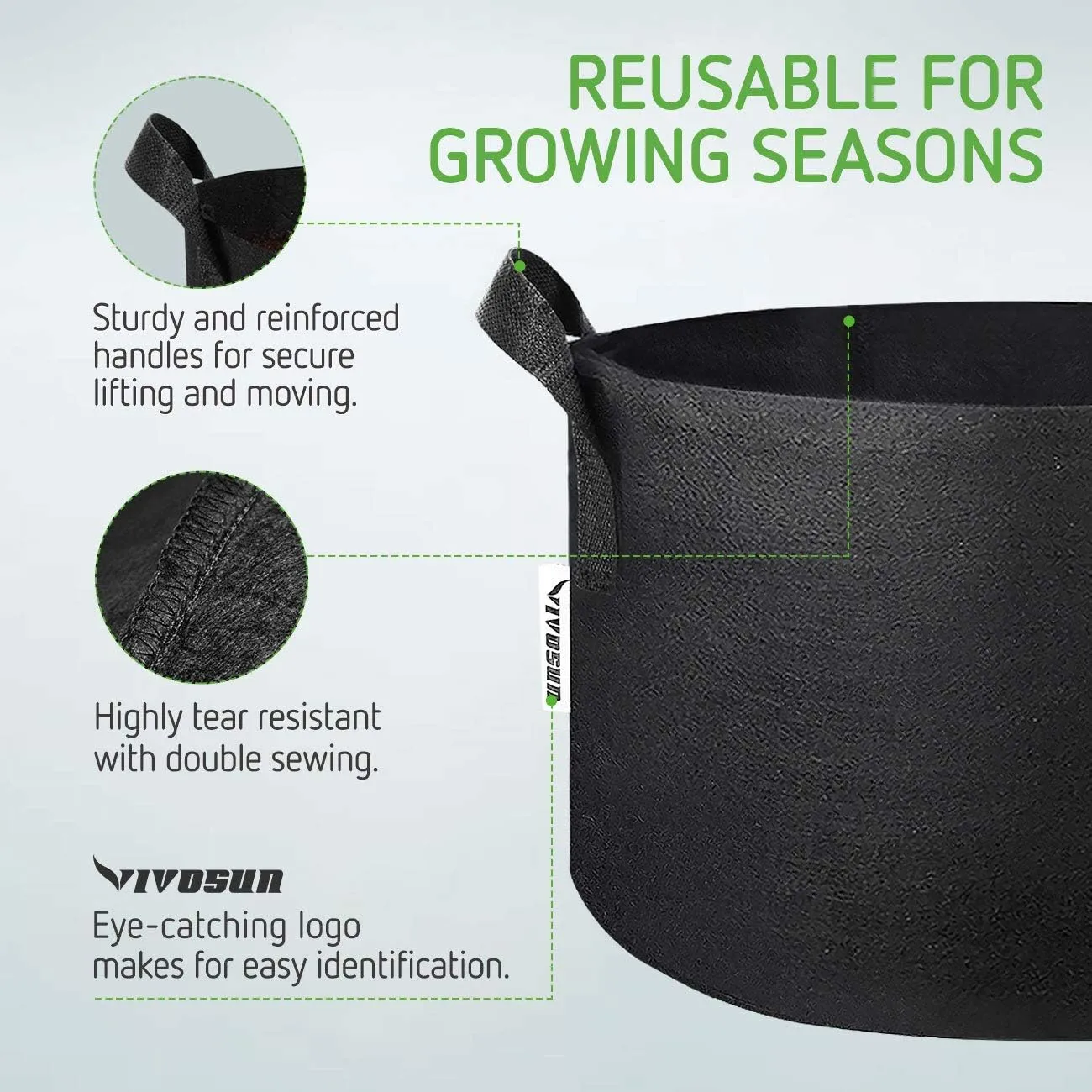 VIVOSUN 5-Pack 25 Gallon Plant Grow Bags, Heavy Duty Thickened Nonwoven Fabric Pots with Handles
