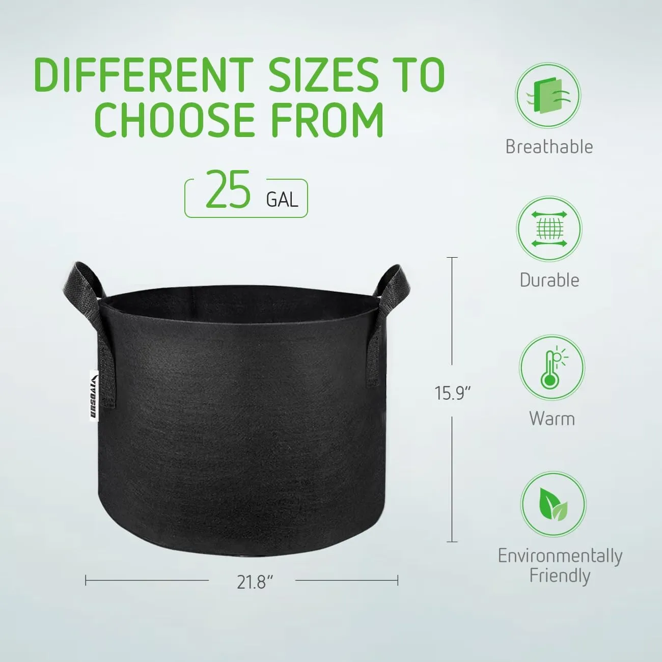 VIVOSUN 5-Pack 25 Gallon Plant Grow Bags, Heavy Duty Thickened Nonwoven Fabric Pots with Handles