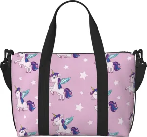 VOSERY Laptop Tote Bag for Women Work - Purple cute pony Gym Bag for Women Men, Personal Item Crossbody Travel Bags for Women Men Carry On, Overnight Weekender Bags for Women Travel