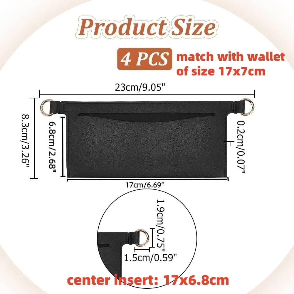 WADORN 4Pcs Wallet Conversion Insert, 17x6.8cm Soft PU Leather Clutch Purse Organizer Liner for Emily Wallet LV Sarah Bag Conversion Accessories Crossbody Convert Accessories with D Rings, Black