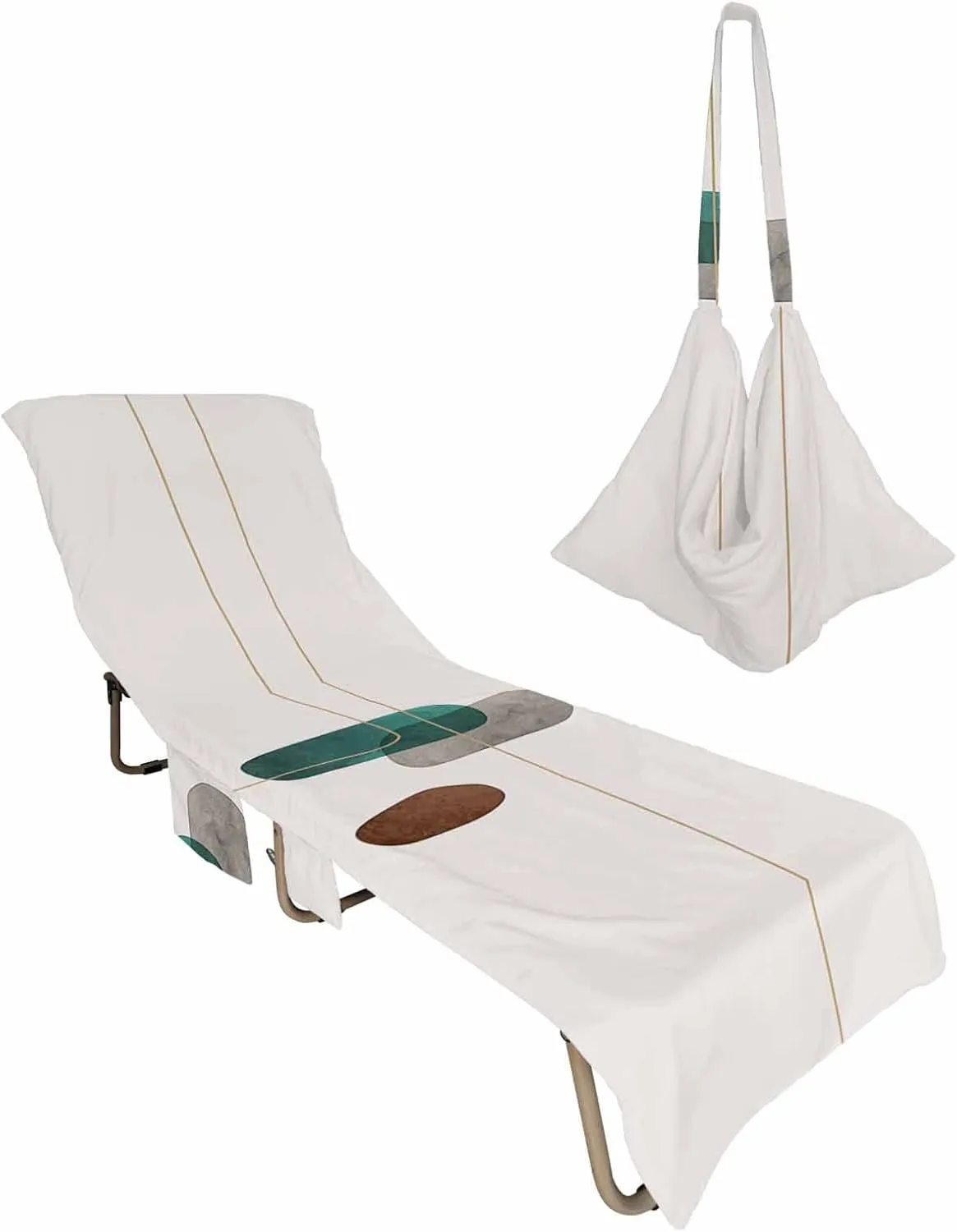 Watercolor Simple Line Painting Brush Textured Chaise Lounger Cover with Pockets, Pool Lounge Chair Covers 85"x29", Abstract Art Microfiber Beach Chair Cover for Outdoor Patio Sunbathing