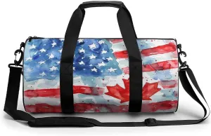 Watercolor U.S. Canada Flag Large Gym Bag Novelty Lightweight Duffel Bag Travel Tote Bags