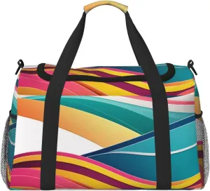 Waving template colorful curves Print Travel Duffel Bag for Men & Women, Foldable Travel Bags and Spacious Weekender Tote Bag for Storage Toiletry Luggage Personal Item