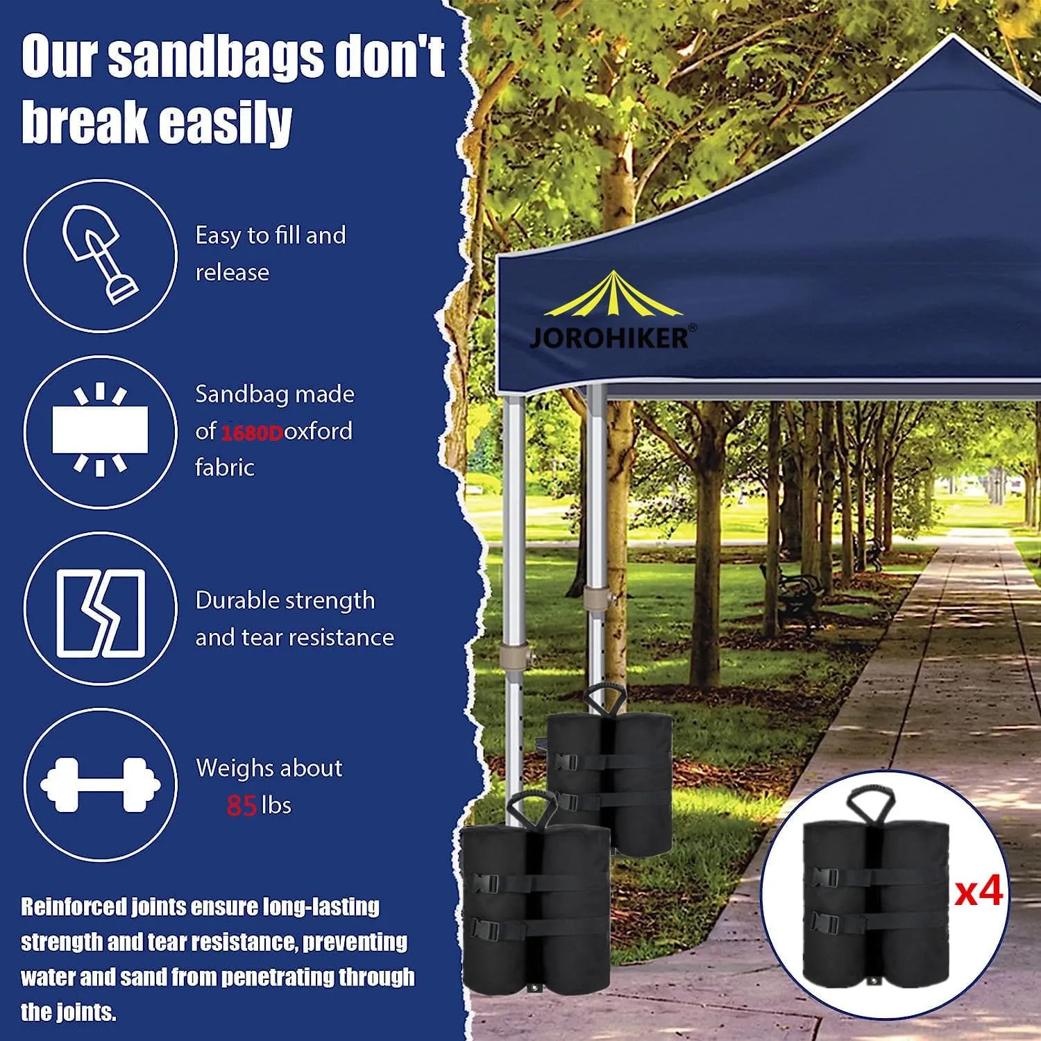 Weight Bags for Pop up Canopy Tent, 1680D Heavy Duty Leg Weights Sand Bags for Instant Outdoor Sun Shelter Canopy/Patio Umbrella, Set of 4 (340 lbs)