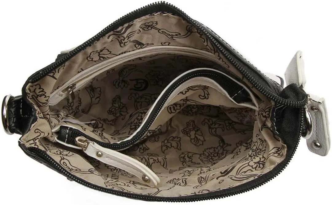 Western Style Metal Butterfly Rhinestone Studded Floral Tooled Leather Women Purse Crossbody Handbag Single Shoulder Bag