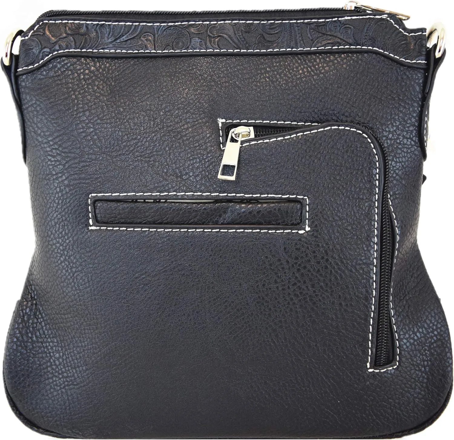 Western Style Metal Butterfly Rhinestone Studded Floral Tooled Leather Women Purse Crossbody Handbag Single Shoulder Bag