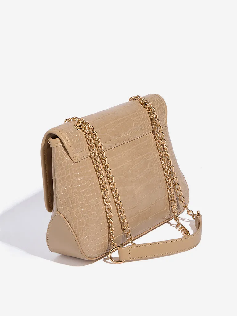 Westside Beige Textured Sling Bag